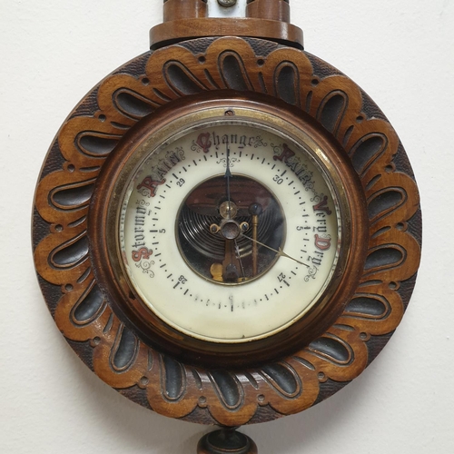 92 - Small Carved Oak barometer, Length 43cm