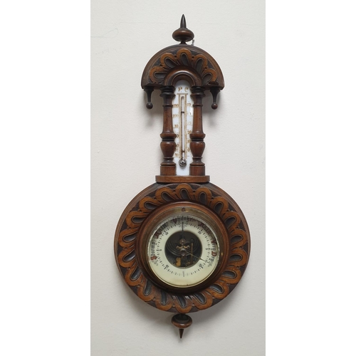 92 - Small Carved Oak barometer, Length 43cm