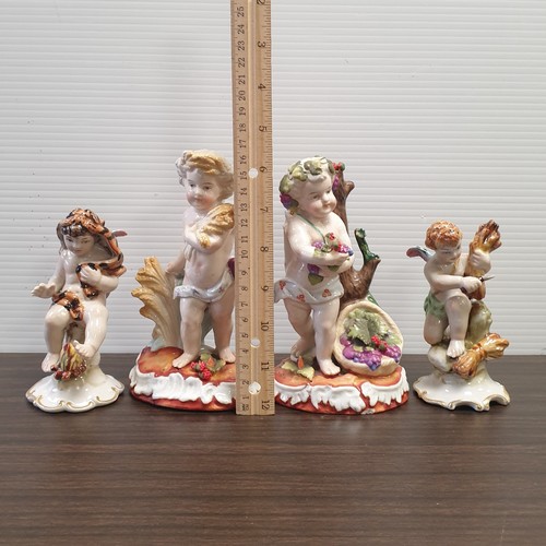 33 - Lot of 2x Pairs of Continental Cherub Figures, Tallest Height: 17cm