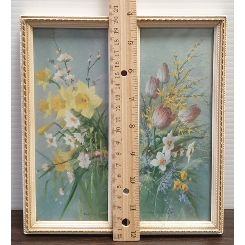 34 - Pair of Miniature Framed Pictures, - Spring Flowers H 20cm x W: 9cm