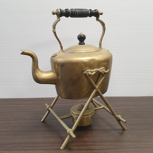 61 - Victorian Brass Spirit Kettle on Stand