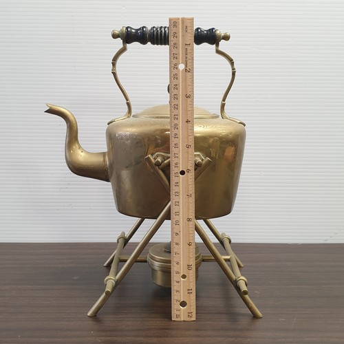 61 - Victorian Brass Spirit Kettle on Stand