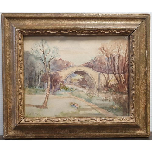 82 - Framed Watercolour John McNicol - Bridge Scene  36cm x 30cm