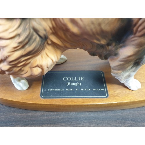 41 - Large Porcelain Beswick Rough Collie Dog on Stand  (24cm x 20.5cm)