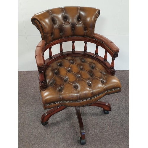 68 - Brown Leather Swivel Office Chair