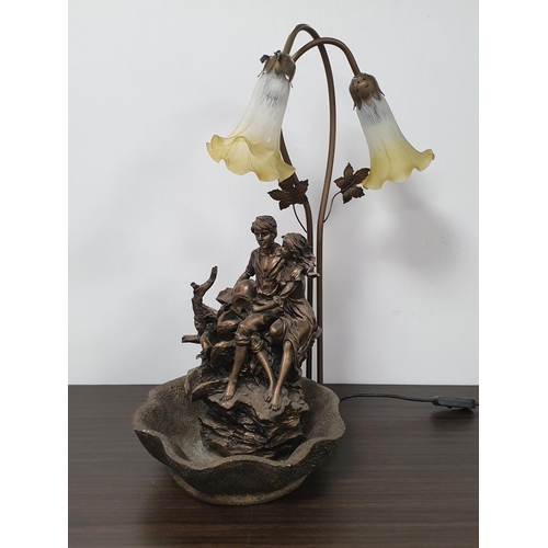 74 - Figurative Water Feature Table Lamp and Shade Height 61cm