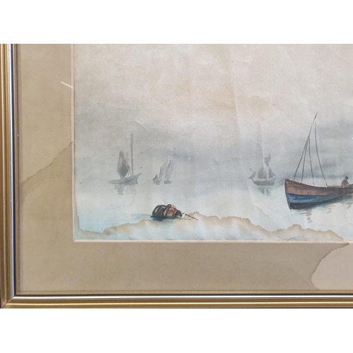 94 - Pair of framed Watercolours, Fishing Boats by A. Rae, 1917. H:36 x W:64cm