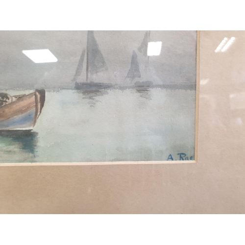 94 - Pair of framed Watercolours, Fishing Boats by A. Rae, 1917. H:36 x W:64cm