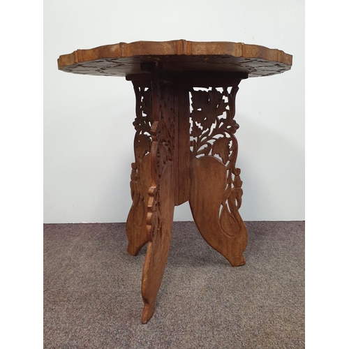 95 - Inlaid carved folding occasional table, H:54 x D:51cm