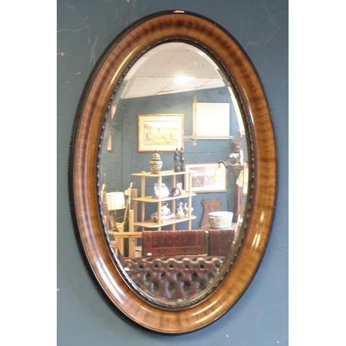 97 - Mahogany Framed Bevelled Oval Wall Mirror, H:83 x W:55cm