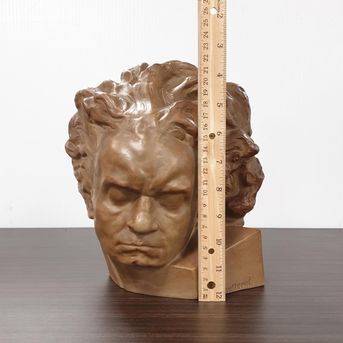 108 - Ceramic Bust of Beethoven, B Milleret. M Morel Prague. Height 22cm