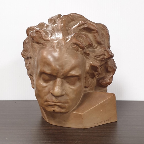 108 - Ceramic Bust of Beethoven, B Milleret. M Morel Prague. Height 22cm