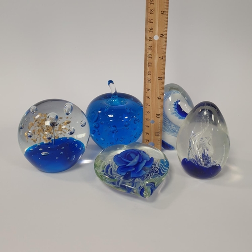 204 - Lot of 5x Blue Colourway Glass Paperweights