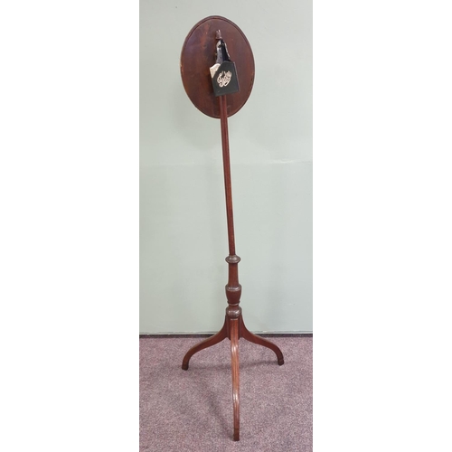 228 - Inlaid Mahogany Pole Screen with Embroidered Panel, height 130cm