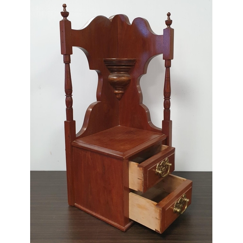 229 - Mahogany Corner Wall Bracket with Two Drawers, H:60 x W:23 x D:25cm