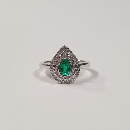 310 - 18ct Diamond and Emerald Cluster Ring, Size L