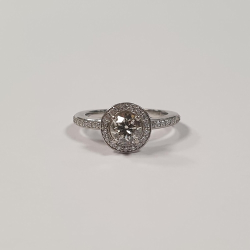 312 - Platinum Diamond Halo Ring, Size I