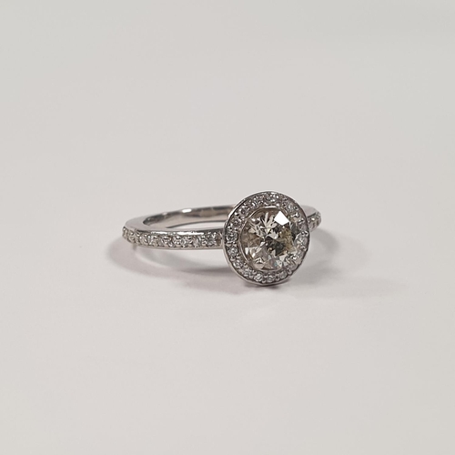 312 - Platinum Diamond Halo Ring, Size I