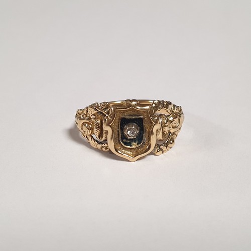 322 - 22ct Gold Ring, Birmingham 1868, with Shield Shaped Panel. Size R