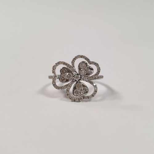 328 - White Gold Diamond Shamrock Ring, Size O