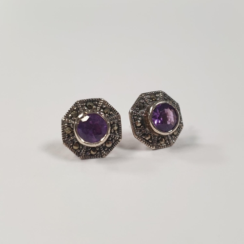 330 - Silver Amethyst and Marcasite Earrings