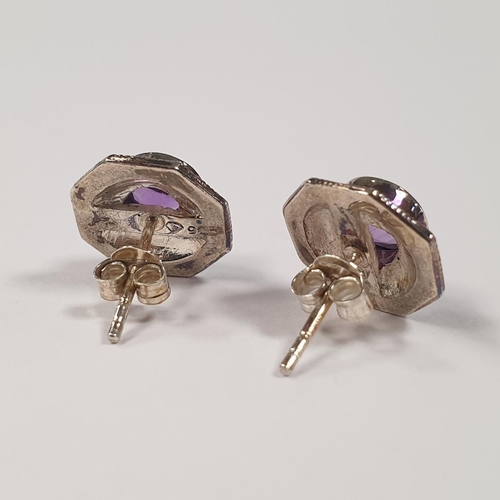 330 - Silver Amethyst and Marcasite Earrings