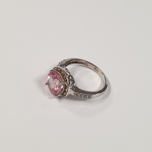 338 - Silver Pink Topaz Cluster Ring, Size O