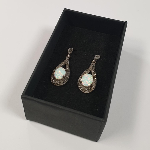 339 - Silver Marcasite and Opal Earrings