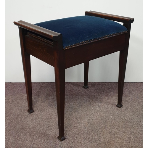 247 - Piano stool with lift up seat, H:56 x W:54 x D:34cm, seat height 53cm