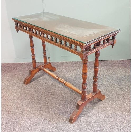 250 - Mahogany Occasional Table with Glass Top and gallery rail , H:70 x W:90 x D:39cm