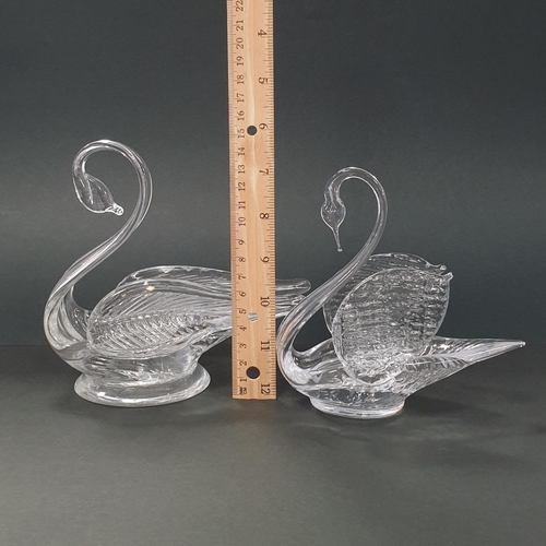 283 - Lot of 2x Crystal Swan Ornaments, heights 13cm and 14cm