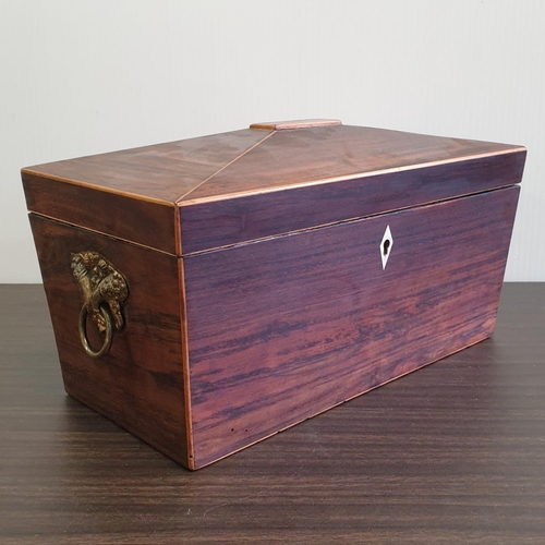 397 - Victorian tea caddy with brass handles, H:16 x W:31 x D:16cm