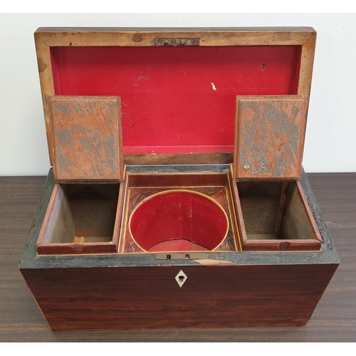 397 - Victorian tea caddy with brass handles, H:16 x W:31 x D:16cm