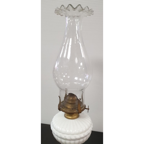 422 - Old Milk Glass Oil Lamp, H:46 x D:11cm