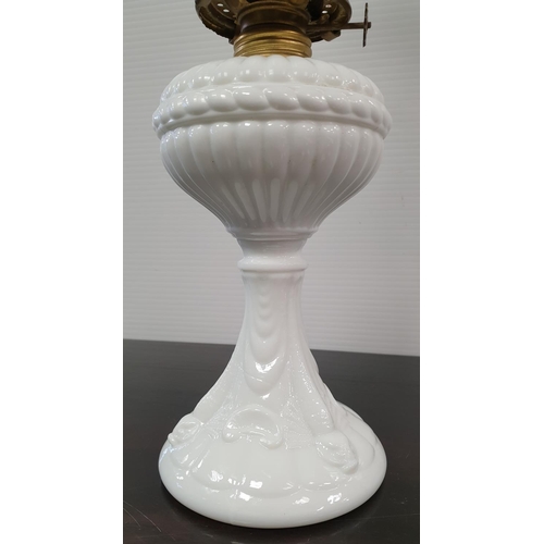 422 - Old Milk Glass Oil Lamp, H:46 x D:11cm