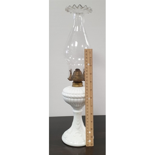 422 - Old Milk Glass Oil Lamp, H:46 x D:11cm