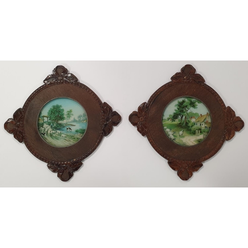 434 - Oak Framed Country Scene Watercolour Henry Kokken 1915 and  Pair of framed pictures, H:33 x W:33cm