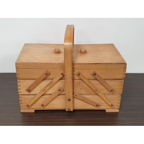 441 - Vintage Cantilever Sewing box with contents, H:26 x W:33 x D:17cm