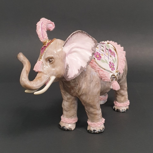 462 - Irish Dresden Porcelain Elephant Figurine, Height 15cm x Length 19cm