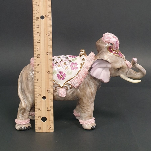 462 - Irish Dresden Porcelain Elephant Figurine, Height 15cm x Length 19cm