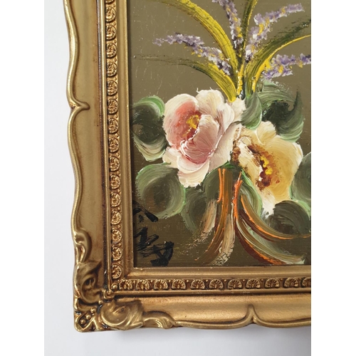 465 - Set of 3x Miniature Framed Floral Oil on Boards , 11cm x 9cm