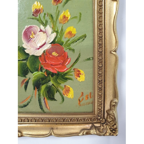 465 - Set of 3x Miniature Framed Floral Oil on Boards , 11cm x 9cm