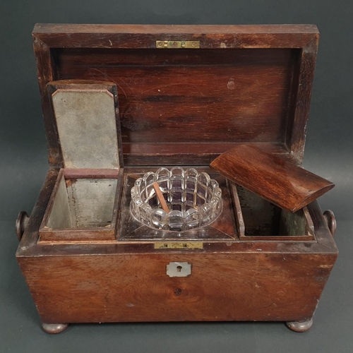 488 - Antique Rosewood Tea Caddy with contents, H:20 x W:25 x D:17cm