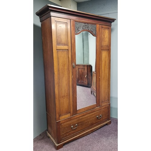 161 - Edwardian Mahogany One Door Wardrobe W: 127cm x D: 50cm x H: 207cm