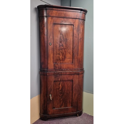 169 - Georgian Mahogany 2 Door Corner Cabinet H: 212cm x Depth from corner - 65cm