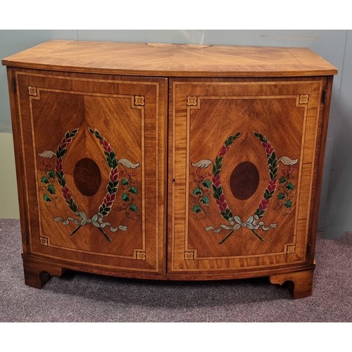 175 - Bow Fronted Inlaid Two Door Sideboard W: 118cm x H: 94cm x D: 59.5cm