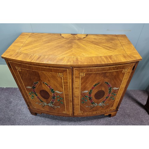 175 - Bow Fronted Inlaid Two Door Sideboard W: 118cm x H: 94cm x D: 59.5cm