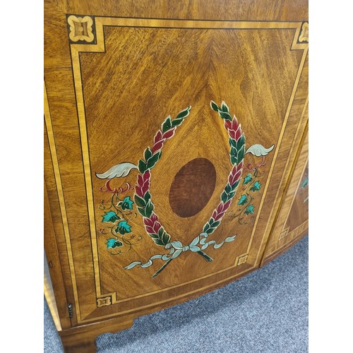 175 - Bow Fronted Inlaid Two Door Sideboard W: 118cm x H: 94cm x D: 59.5cm