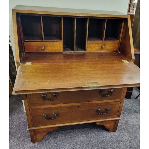 219 - Inlaid 'Shell' Design Mahogany Bureau with Three Drawers H: 94cm x D: 42cm x w: 76cm