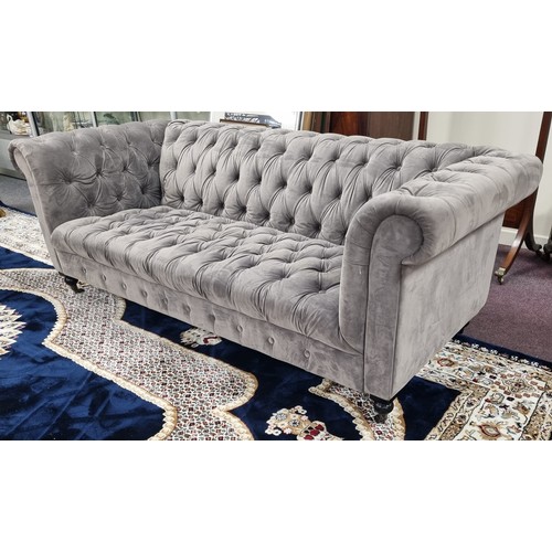 156 - Chesterfield Grey Fabric 3 Seater Couch L: 214cm x D: 99cm x H: 78cm